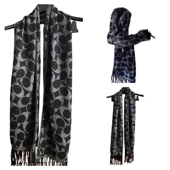 🍁 Coach Long Black and Gray Signature Pattern Scarf - Picture 1 of 6
